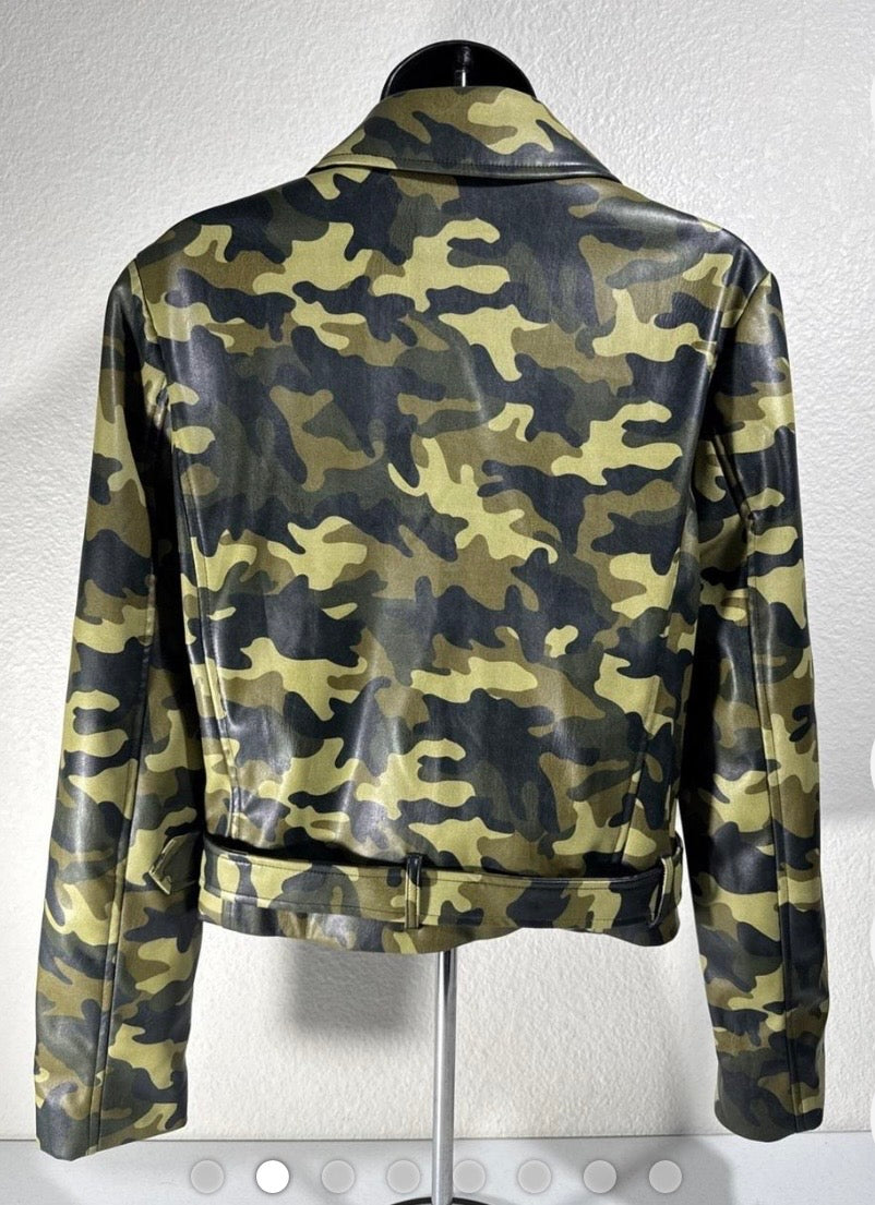 Vintage Michael Kors Camo Vegan Moto Jacket
