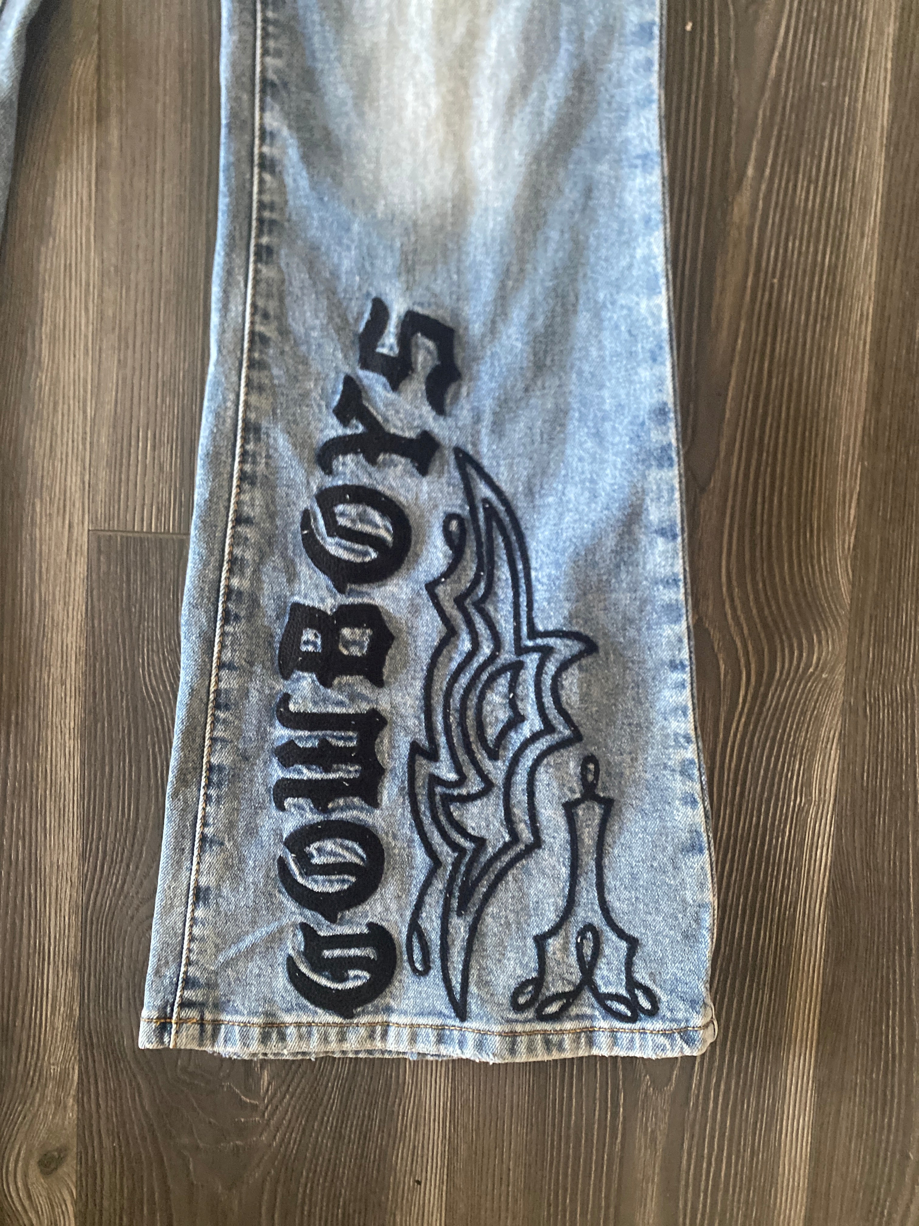 Vintage Retro WIDE Graphic Bell Bottoms  70s