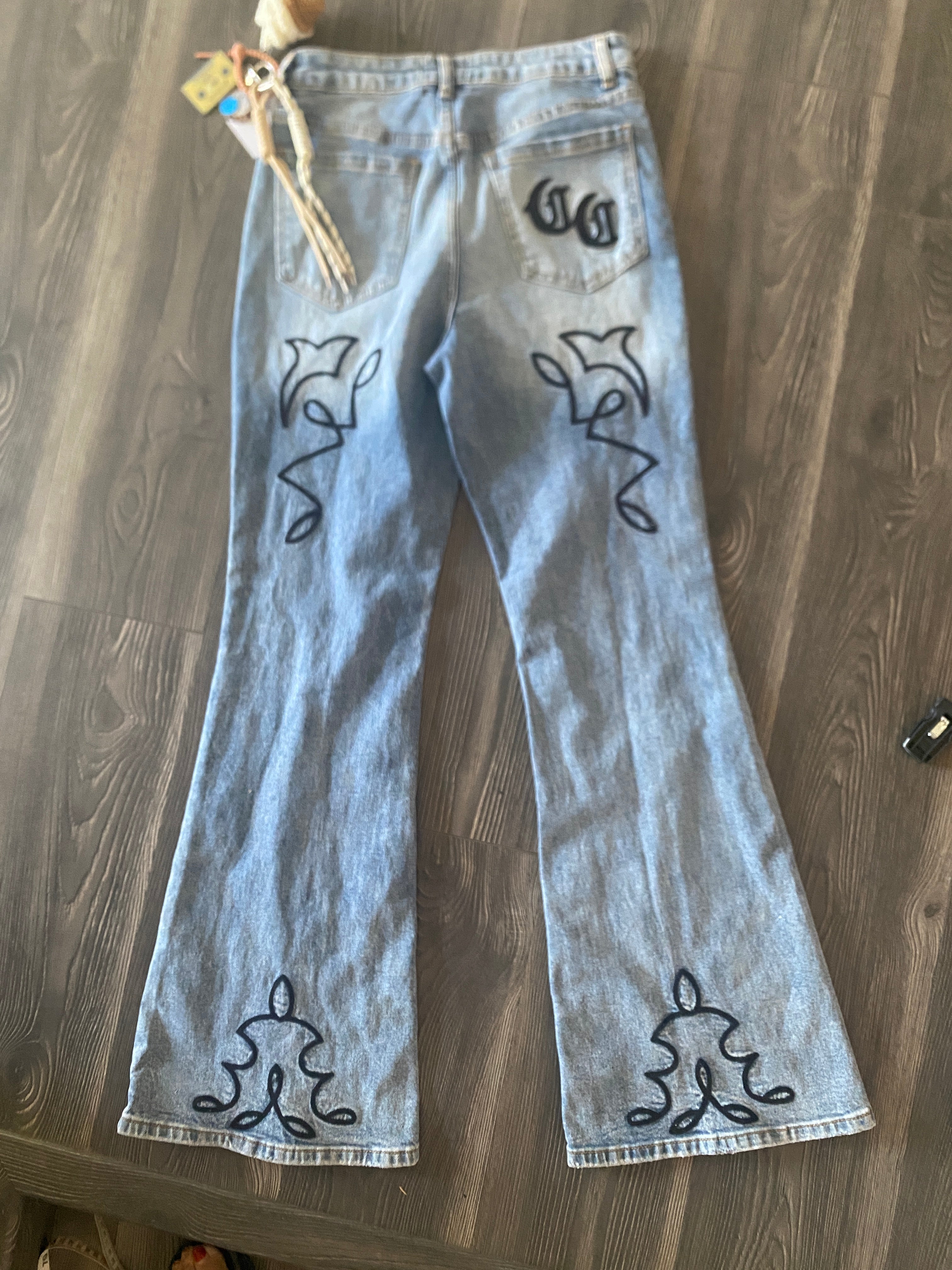 Vintage Retro WIDE Graphic Bell Bottoms  70s