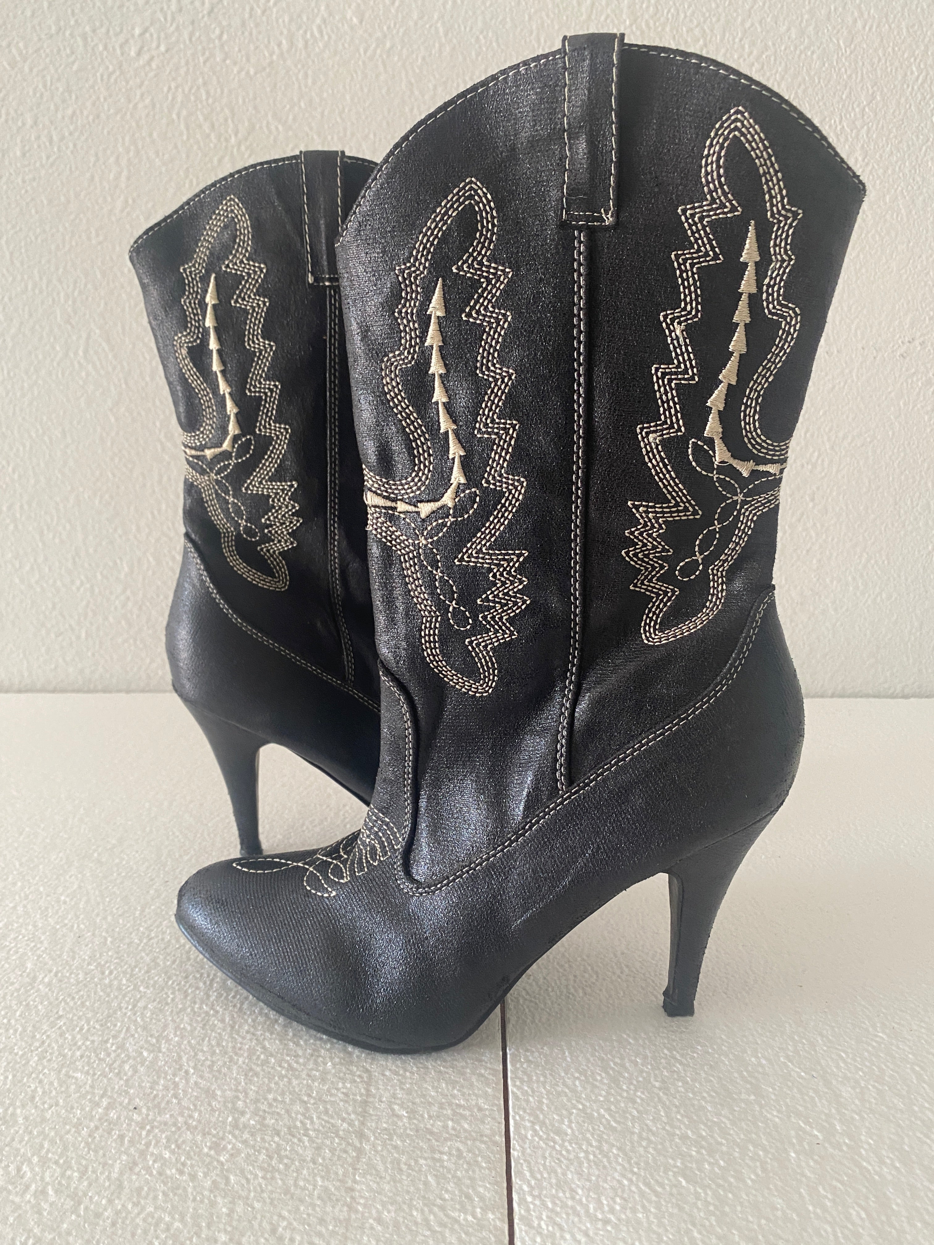 90's Womens Heeled Leather Western Boots