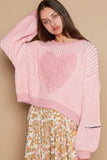 PINK CABLE KNIT OVERSIZED HEART SPRING SWEATER by POL