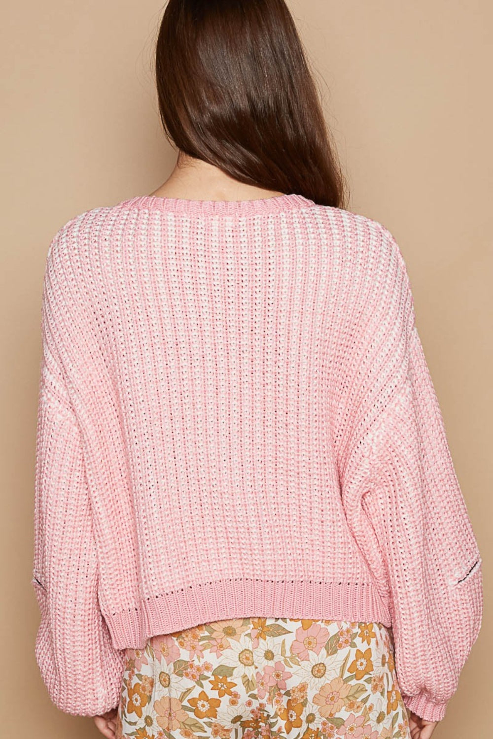 PINK CABLE KNIT OVERSIZED HEART SPRING SWEATER by POL