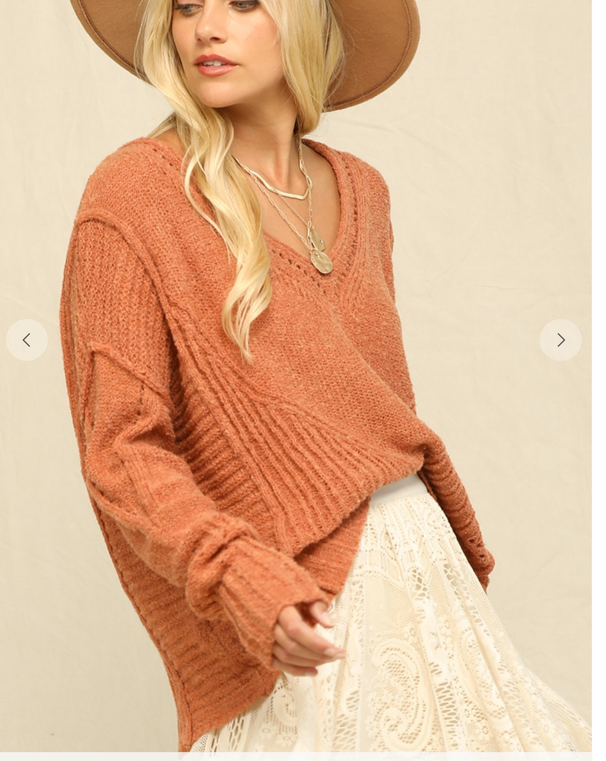 PUMPKIN SPICE DROP SHOULDER VNECK  KNIT SWEATER
