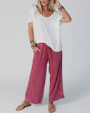 CROPPED COZY TRENDY WIDE LEG LOUNGE YOGA PANT-Rasberry