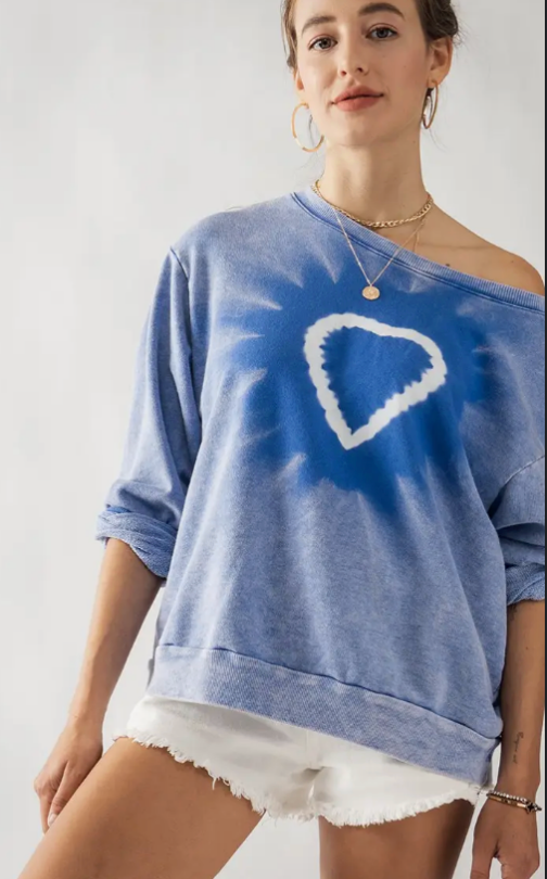 Mineral Wash Oversized Heart Sweatshirt