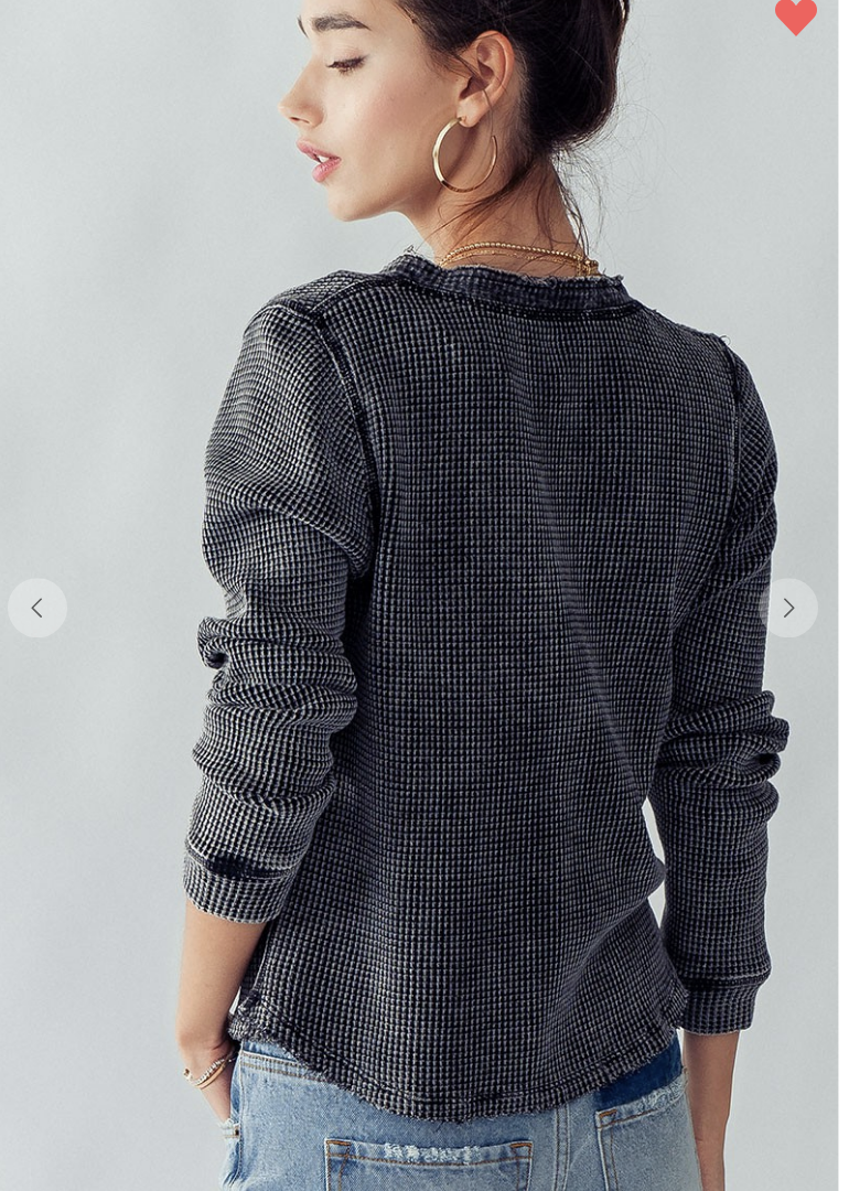 Charcoal Distressed French Terry Thermal Henley