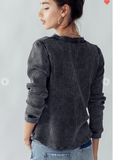Charcoal Distressed French Terry Thermal Henley
