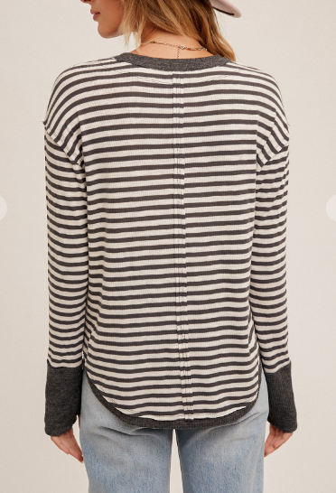 CHARCOAL CUFFED STRIPE TEE RINGER Tshirt