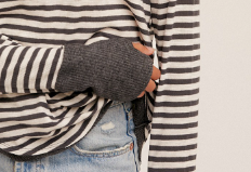 CHARCOAL CUFFED STRIPE TEE RINGER Tshirt
