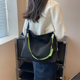 Black Nylon Messenger Bag with Rip Cord Strap