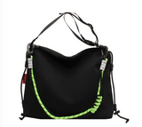 Black Nylon Messenger Bag with Rip Cord Strap