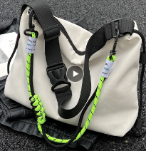 Black Nylon Messenger Bag with Rip Cord Strap