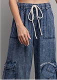 Wide Leg Mineral Wash Denim Cargo Pant  LIGHT WEIGHT