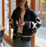 TO THE MOON AND STARS BLACK KNIT ZIPPER CARDI