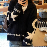 TO THE MOON AND STARS BLACK KNIT ZIPPER CARDI