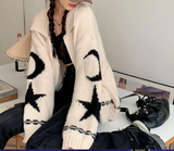 TO THE MOON AND STARS KNIT ZIPPER  WHITE CARDI