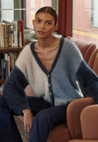 Navy Gray Colorblock  Fuzzy Cardi