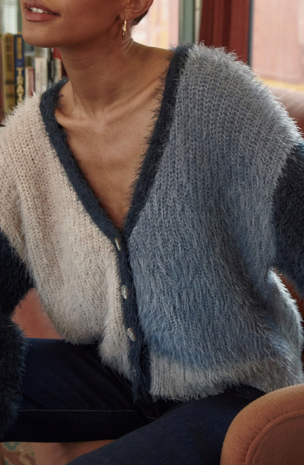 Navy Gray Colorblock  Fuzzy Cardi