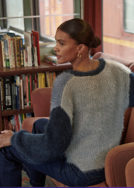 Navy Gray Colorblock  Fuzzy Cardi