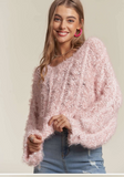 PINK IT IS ! FUZZY MOHAIR SOFT CROPPED SWEATER