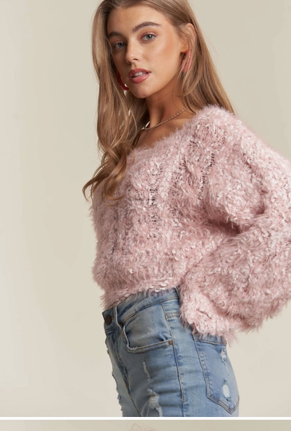 PINK IT IS ! FUZZY MOHAIR SOFT CROPPED SWEATER