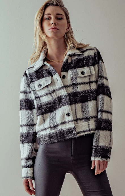 Soft Plaid Moto Cropped Jacket