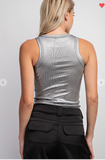 Silver Metallic Sleevless Ribbed Knit Tank
