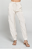 Satin Cargo Jogger Pants -Oyster