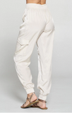 Satin Cargo Jogger Pants -Oyster