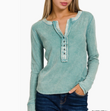 Dusty Teal Thermal Distressed Henley