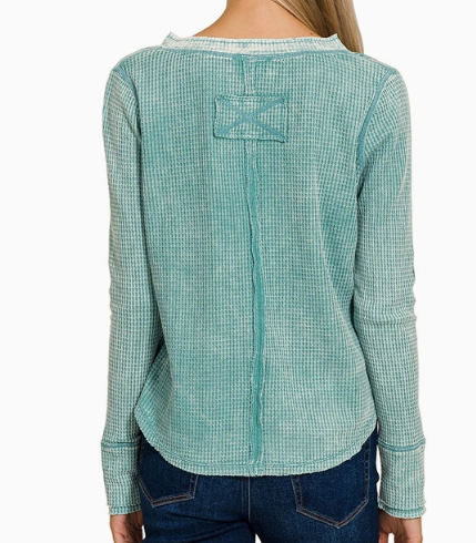 Dusty Teal Thermal Distressed Henley