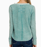 Dusty Teal Thermal Distressed Henley