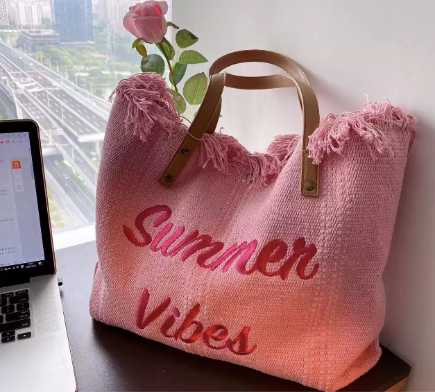 Summer Vibes Large Woven Canvas Totes (Color Options) DROP APRIL 2