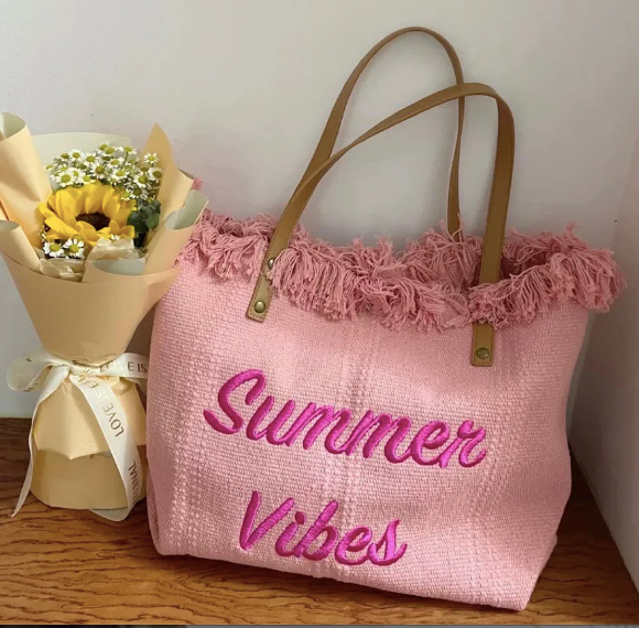 Summer Vibes Large Woven Canvas Totes (Color Options)