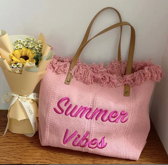 Summer Vibes Large Woven Canvas Totes (Color Options) DROP APRIL 2