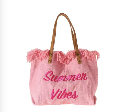 Summer Vibes Large Woven Canvas Totes (Color Options)