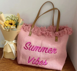 Summer Vibes Large Woven Canvas Totes (Color Options)