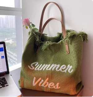 Summer Vibes Large Woven Canvas Totes (Color Options)