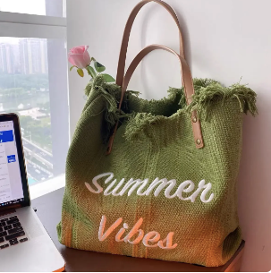 Summer Vibes Large Woven Canvas Totes (Color Options)