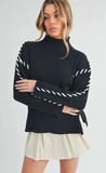Black Cable Knit Drop Shoulder Outer WhipStitch Sweater
