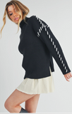 Black Cable Knit Drop Shoulder Outer WhipStitch Sweater