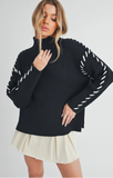 Black Cable Knit Drop Shoulder Outer WhipStitch Sweater
