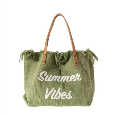 Summer Vibes Large Woven Canvas Totes (Color Options)