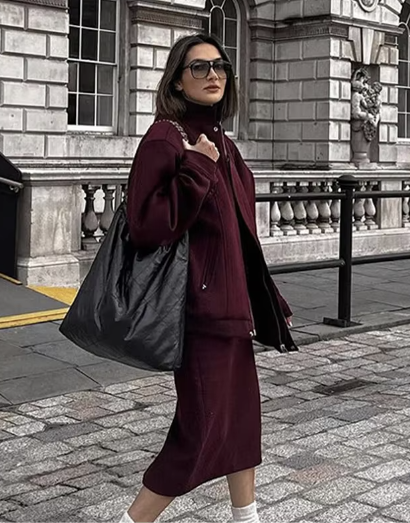 Burgundy Wine Oversized Bomber Jacket