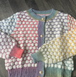 Bubble Crochet Knit Pastel Colorblock Cardigan