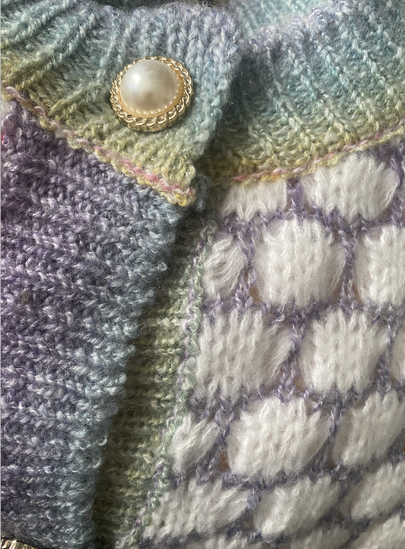 Bubble Crochet Knit Pastel Colorblock Cardigan
