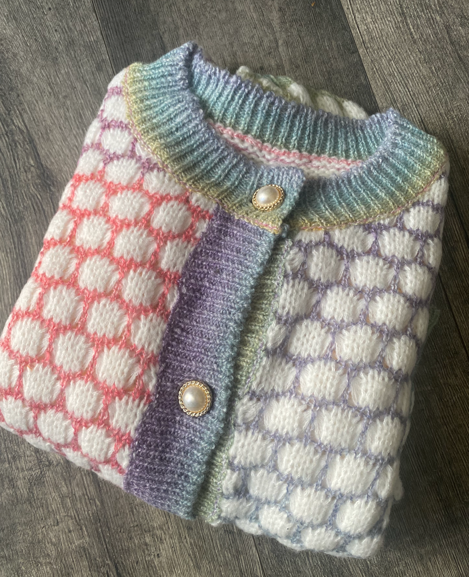 Bubble Crochet Knit Pastel Colorblock Cardigan