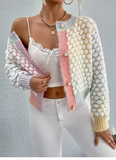Bubble Crochet Knit Pastel Colorblock Cardigan