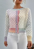 Bubble Crochet Knit Pastel Colorblock Cardigan