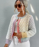Bubble Crochet Knit Pastel Colorblock Cardigan